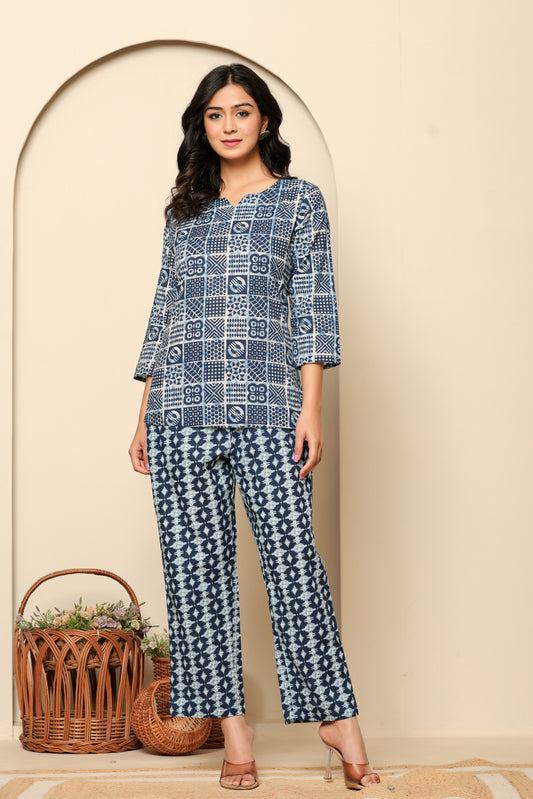 Blue Printed Cotton Coord Set