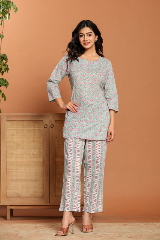 Green Printed Cotton Coord Set