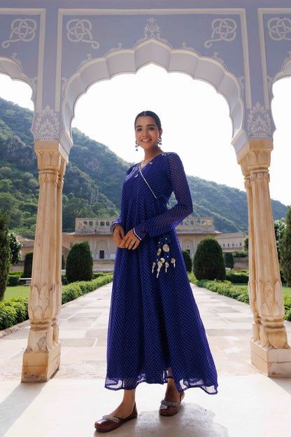 Blue Leheriya Kurta