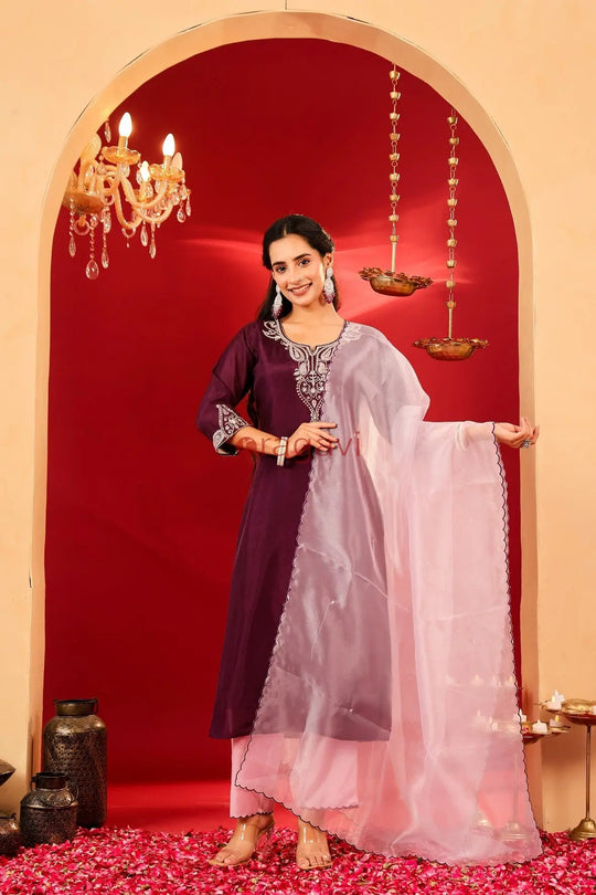 Ragavi Plum Purple Opada Kurta Set - Ragavi