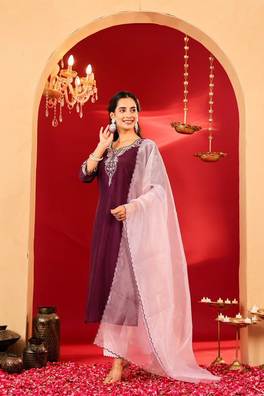 Ragavi Plum Purple Opada Kurta Set