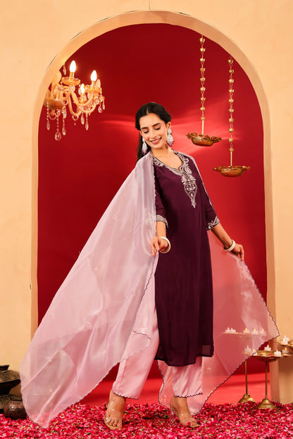 Ragavi Plum Purple Opada Kurta Set