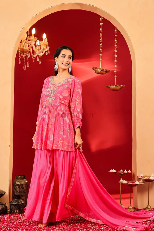 Ragavi Gulabi Glow Chinon Sharara Set - Ragavi