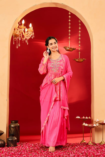 Ragavi Gulabi Glow Chinon Sharara Set