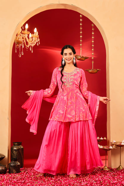 Ragavi Gulabi Glow Chinon Sharara Set