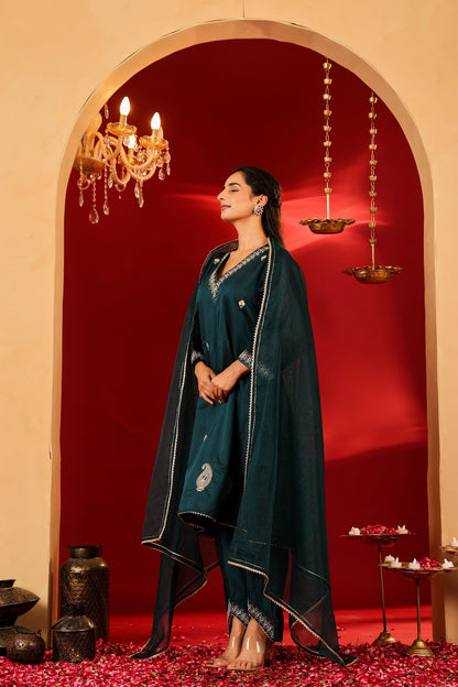Ragavi Dark Teal Chanderi Kurta Set
