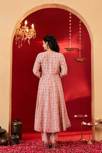 Ragavi Blush Pink Printed Chanderi Kurta Set