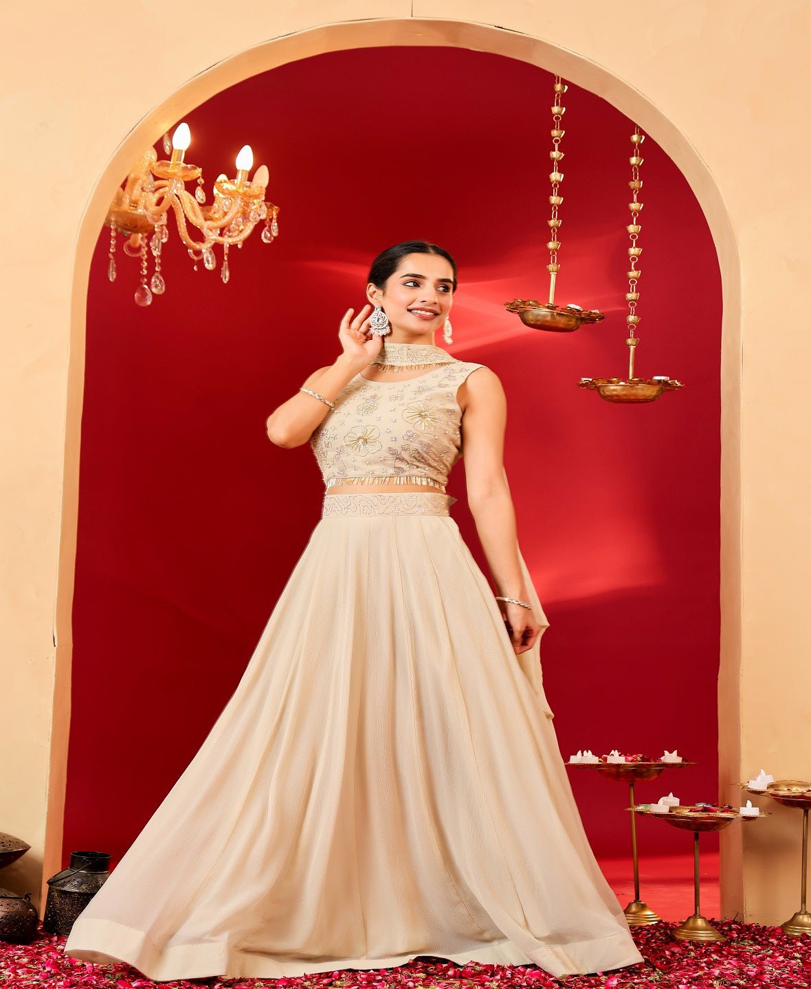 Ragavi Ethereal Glow Embroidered Beige Lehenga Set