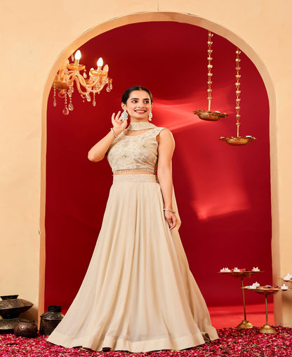 Ragavi Ethereal Glow Embroidered Beige Lehenga Set