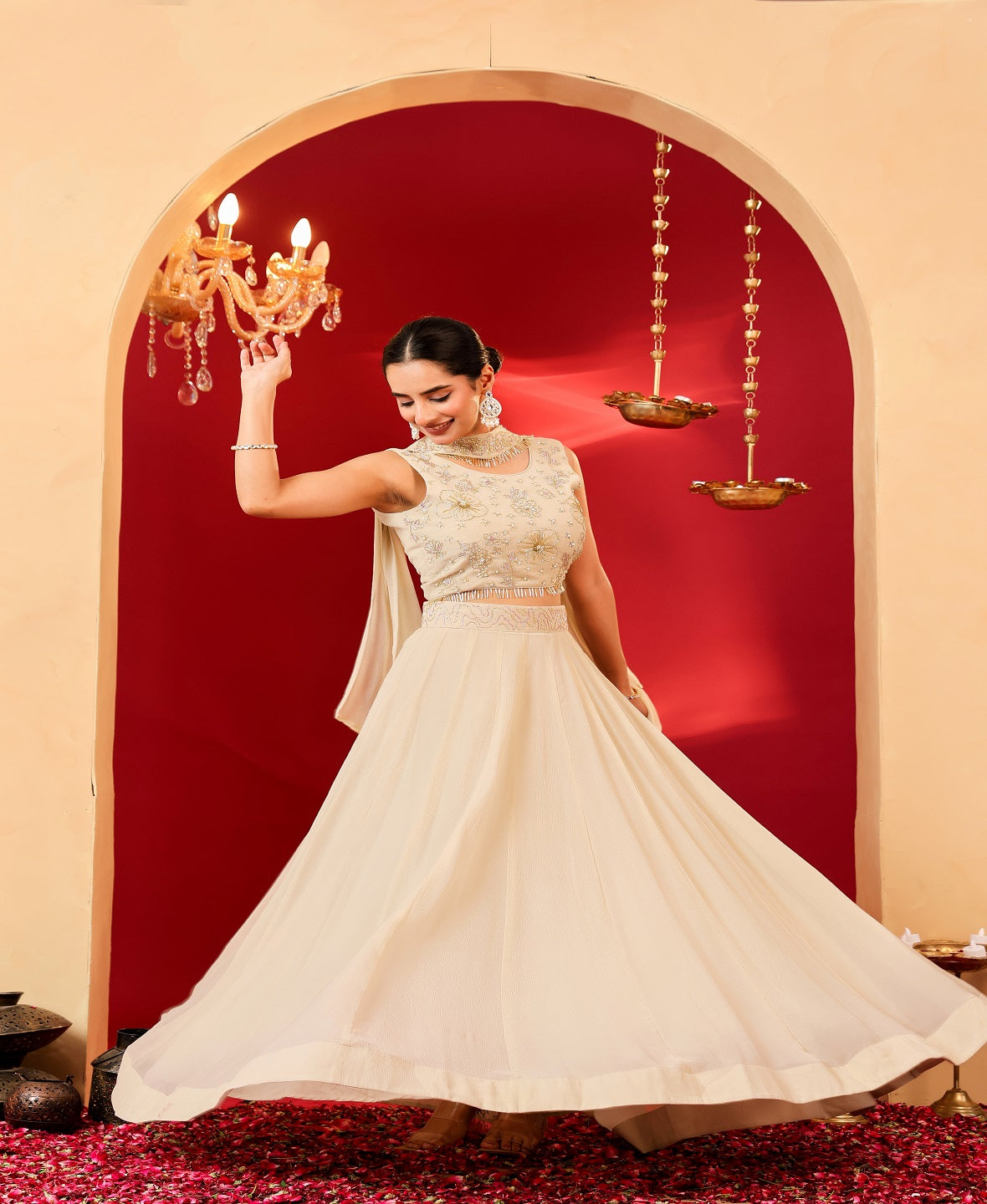 Ragavi Ethereal Glow Embroidered Beige Lehenga Set