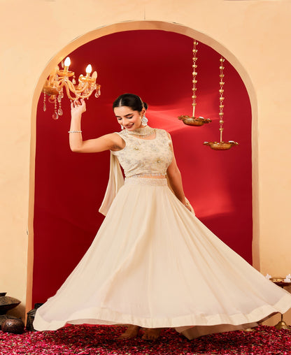 Ragavi Ethereal Glow Embroidered Beige Lehenga Set