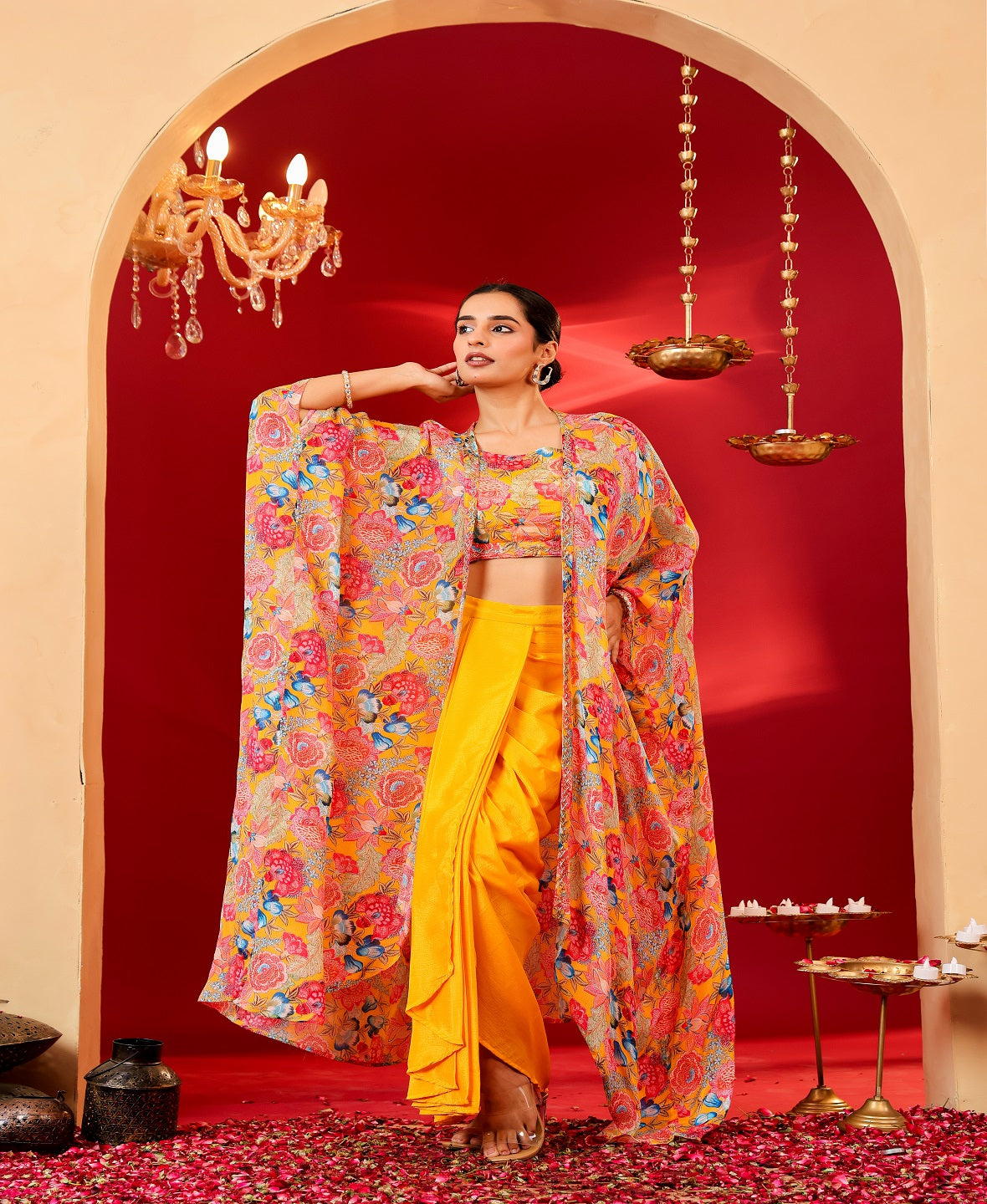 Ragavi Sunlit Bloom Yellow Drape Set