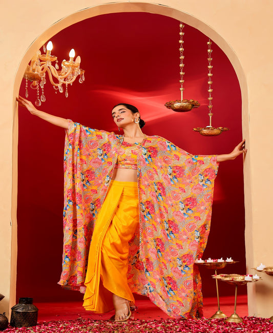 Ragavi Sunlit Bloom Yellow Drape Set