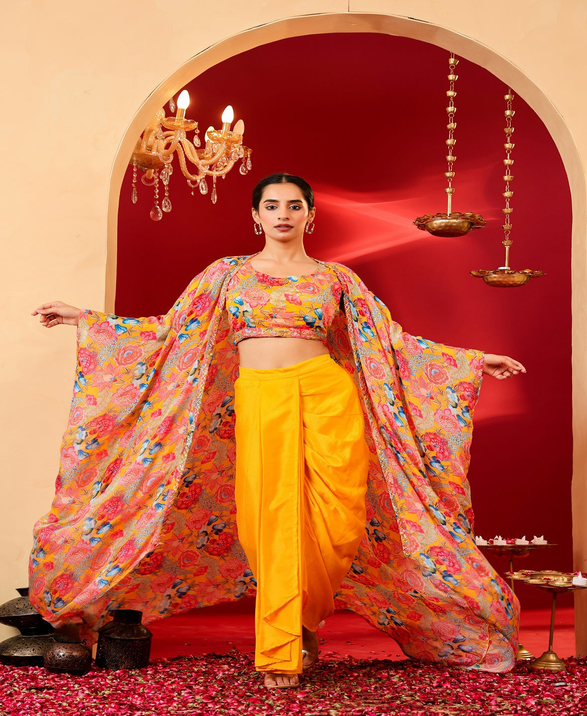 Ragavi Sunlit Bloom Yellow Drape Set