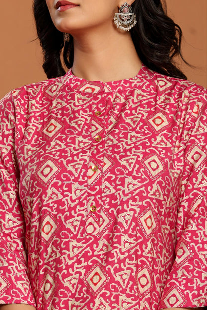 Pink Printed Rayon Kurta Set