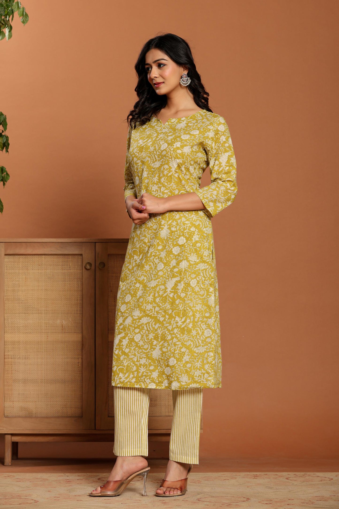 Green Printed Cotton Kurta Set
