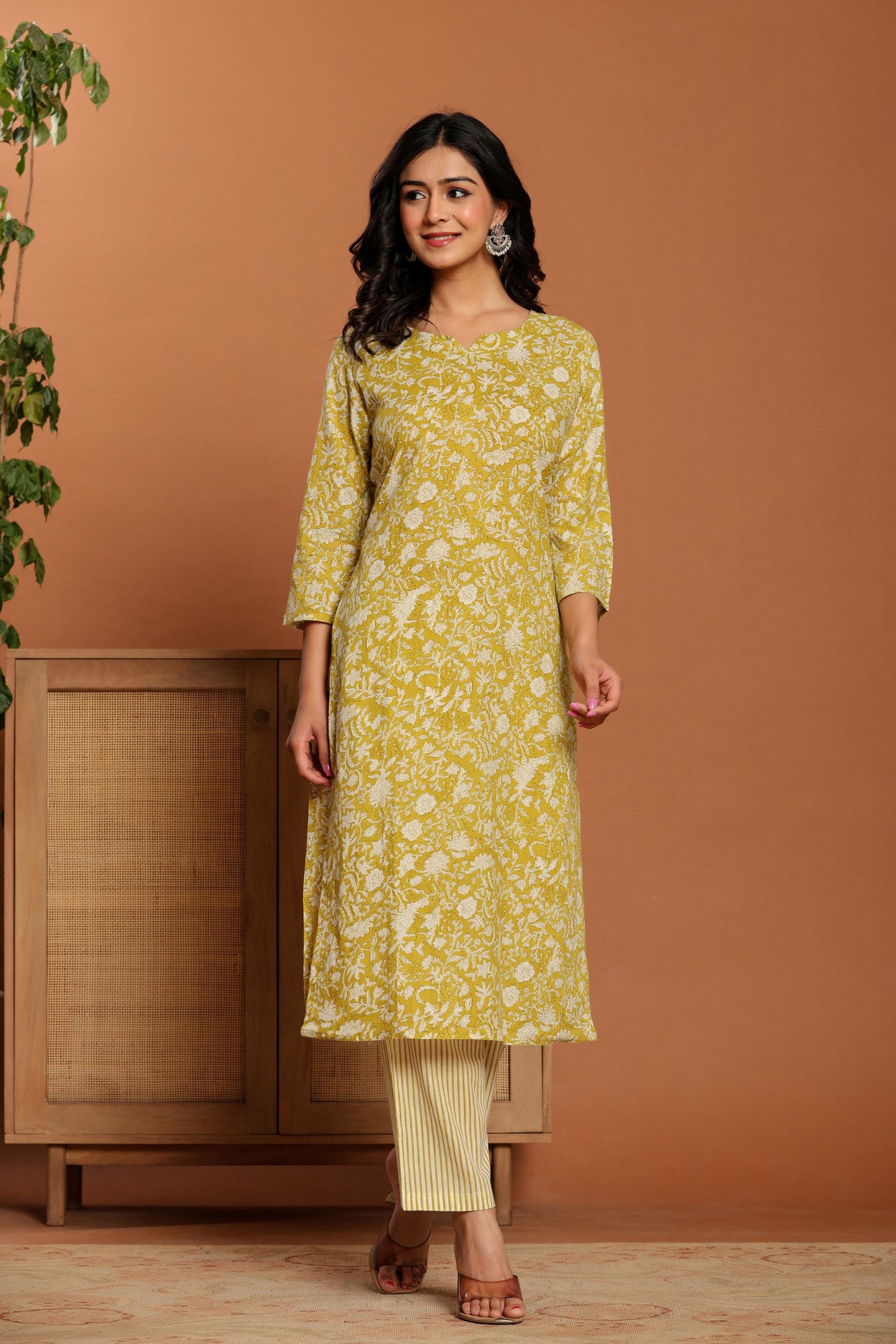 Green Printed Cotton Kurta Set