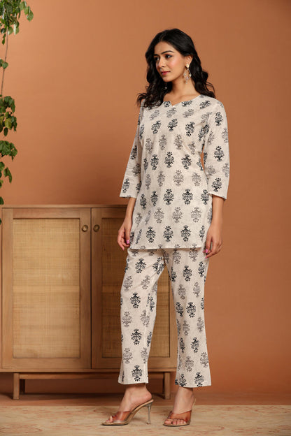 White Printed Cotton Coord Set