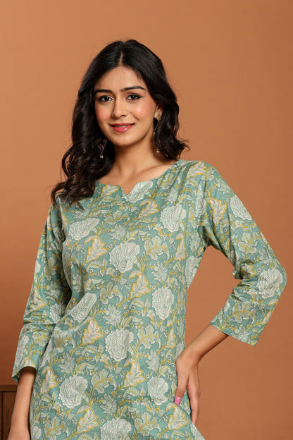 Green Printed Cotton Coord Set
