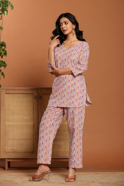 Pink Printed Cotton Coord Set