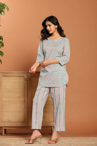 Green Printed Cotton Coord Set