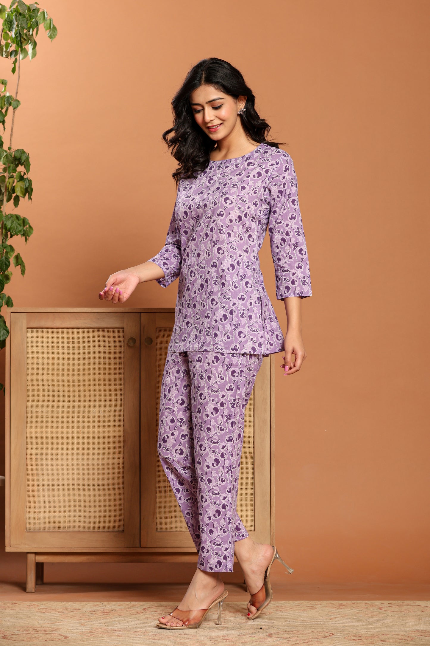 Purple Printed Cotton Coord Set