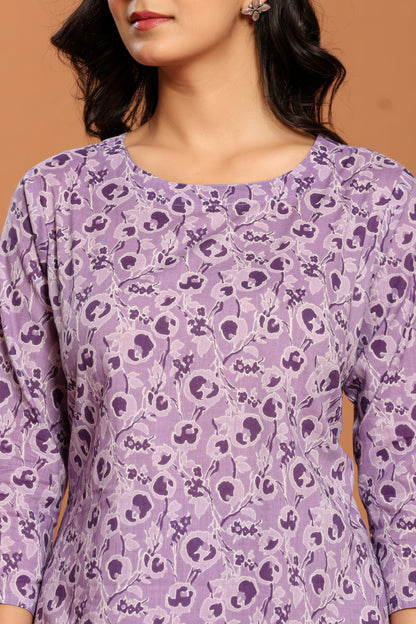 Purple Printed Cotton Coord Set