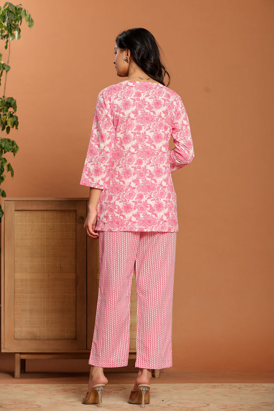 Pink Printed Cotton Coord Set