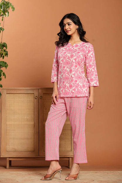Pink Printed Cotton Coord Set