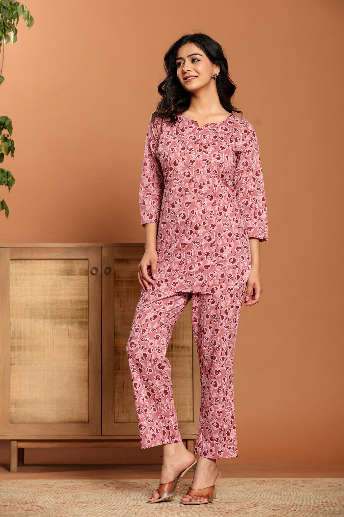 Pink Printed Cotton Coord Set