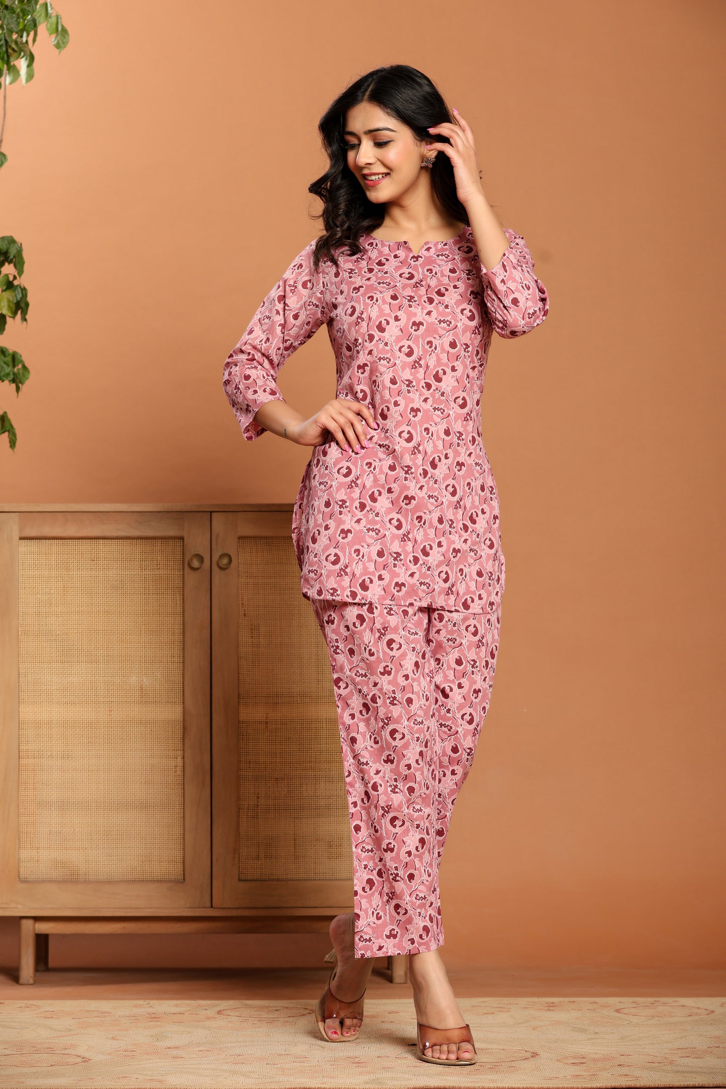 Pink Printed Cotton Coord Set
