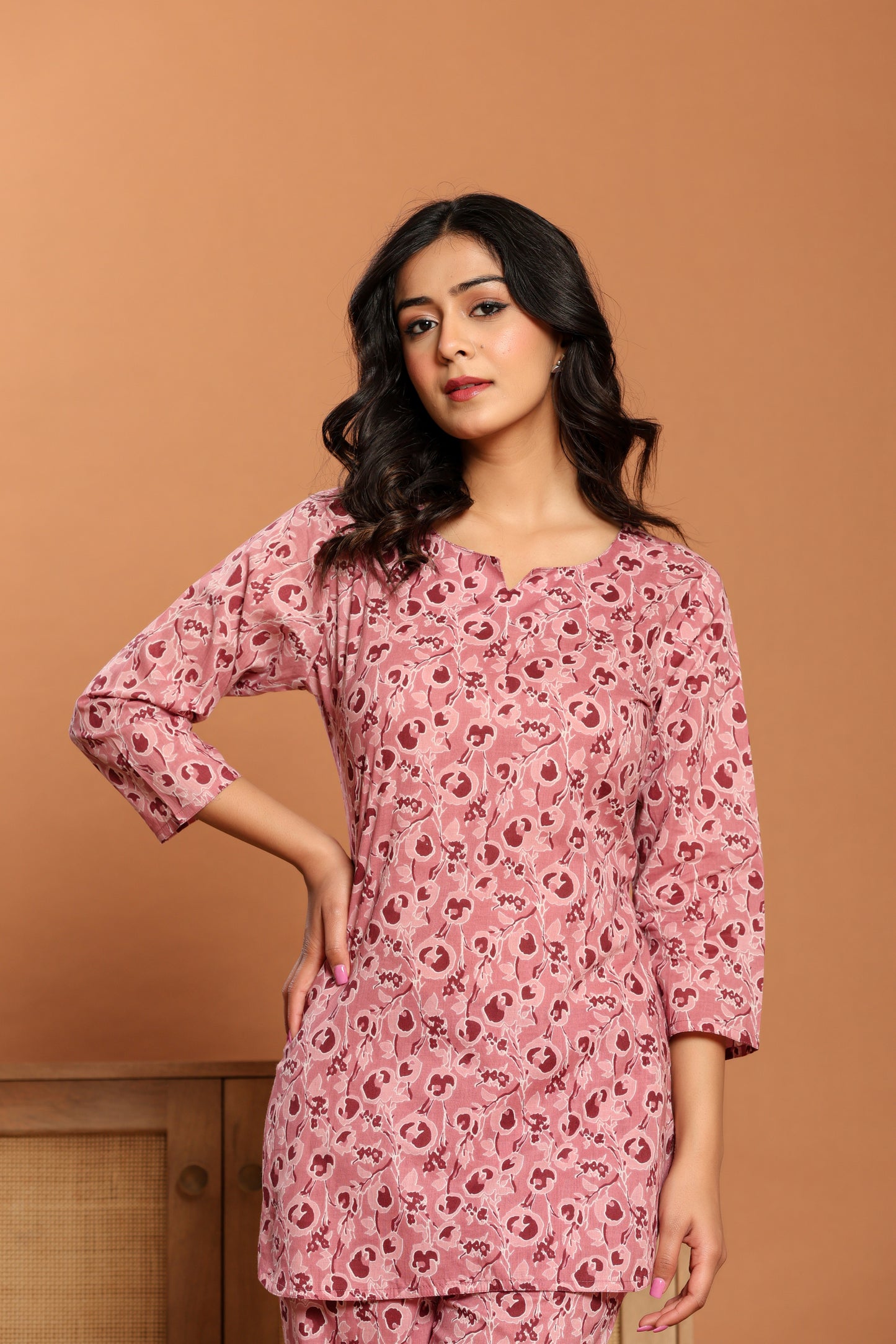Pink Printed Cotton Coord Set