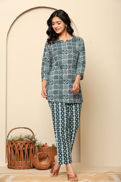 Blue Printed Cotton Coord Set
