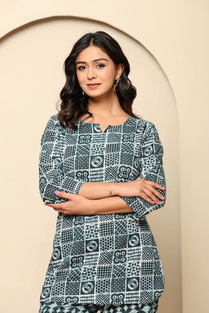 Blue Printed Cotton Coord Set