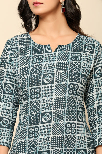 Blue Printed Cotton Coord Set