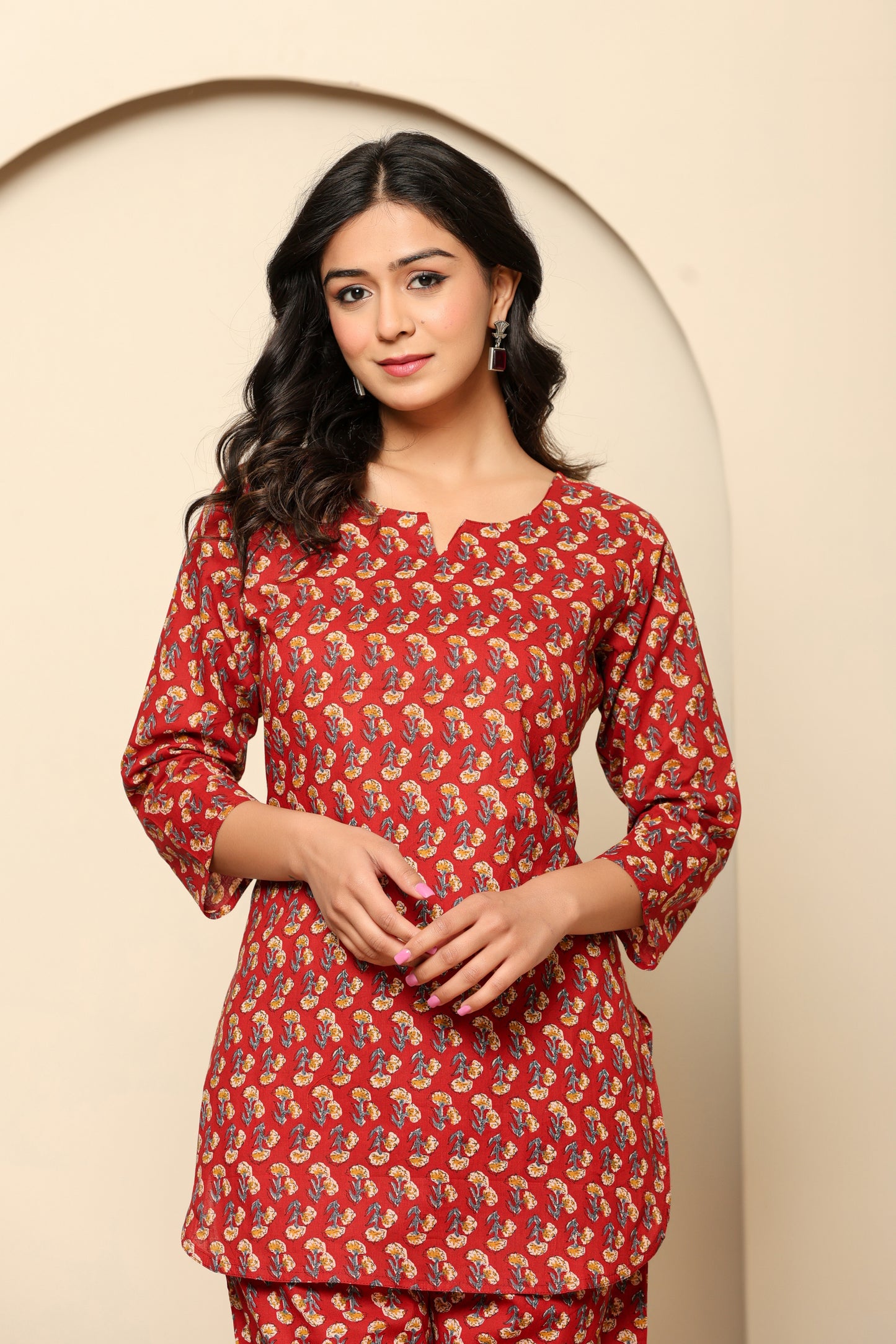 Red Printed Cotton Coord Set