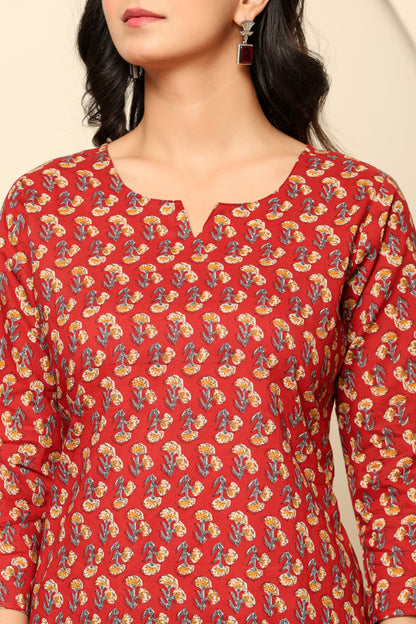 Red Printed Cotton Coord Set
