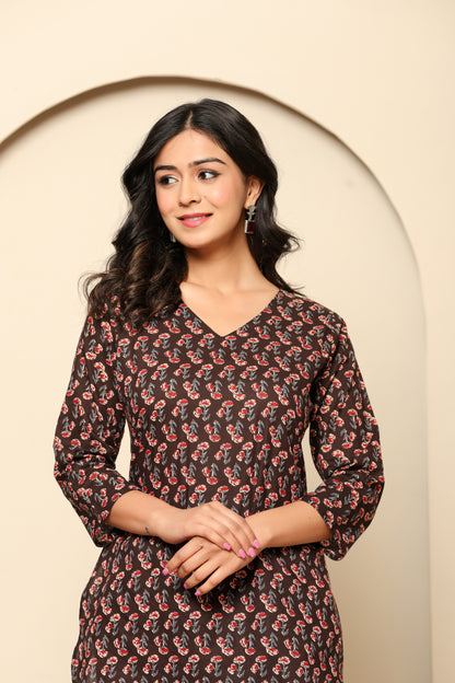Black Printed Cotton Coord Set