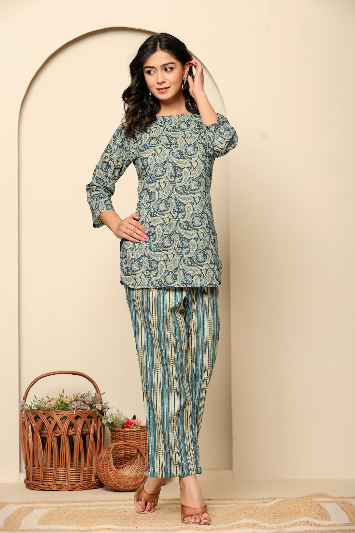 Blue Printed Cotton Coord Set
