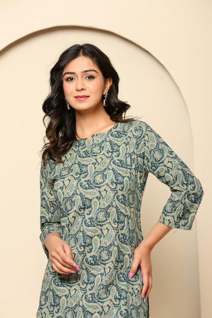 Blue Printed Cotton Coord Set