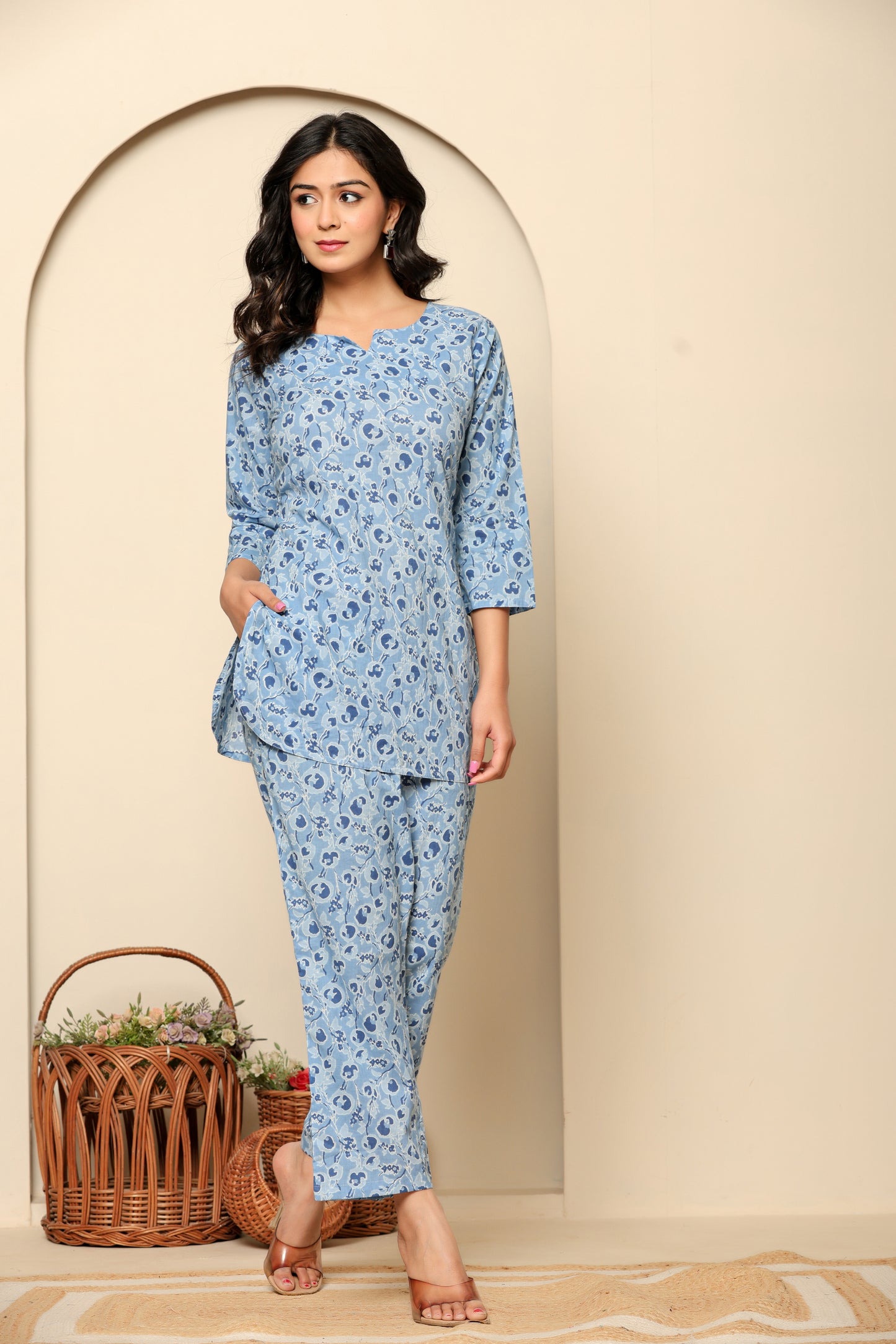 Blue Printed Cotton Coord Set