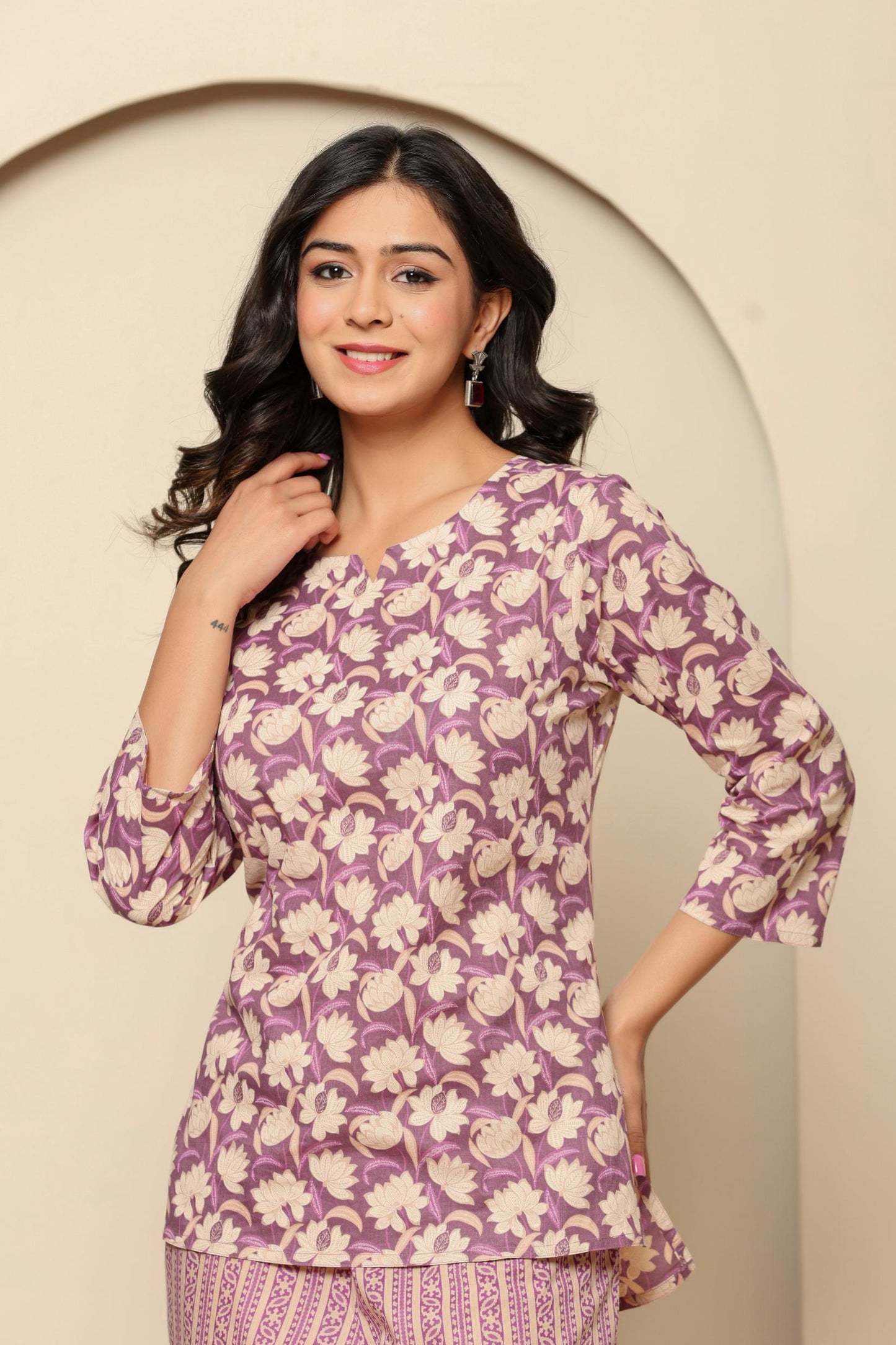 Purple Printed Cotton Co- Ord Set