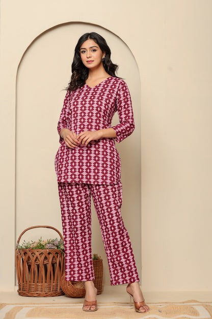 Pink Printed Cotton Coord Set
