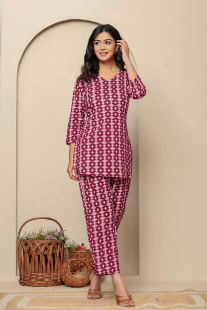 Pink Printed Cotton Coord Set