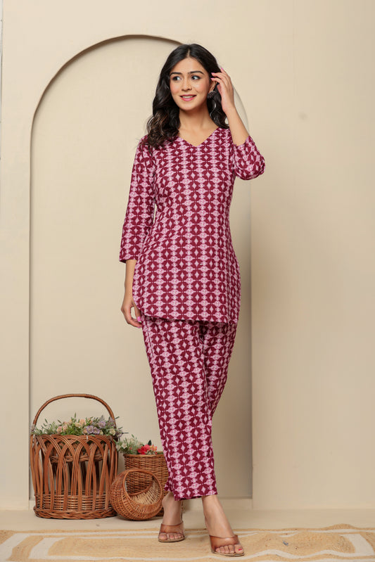 Pink Printed Cotton Coord Set