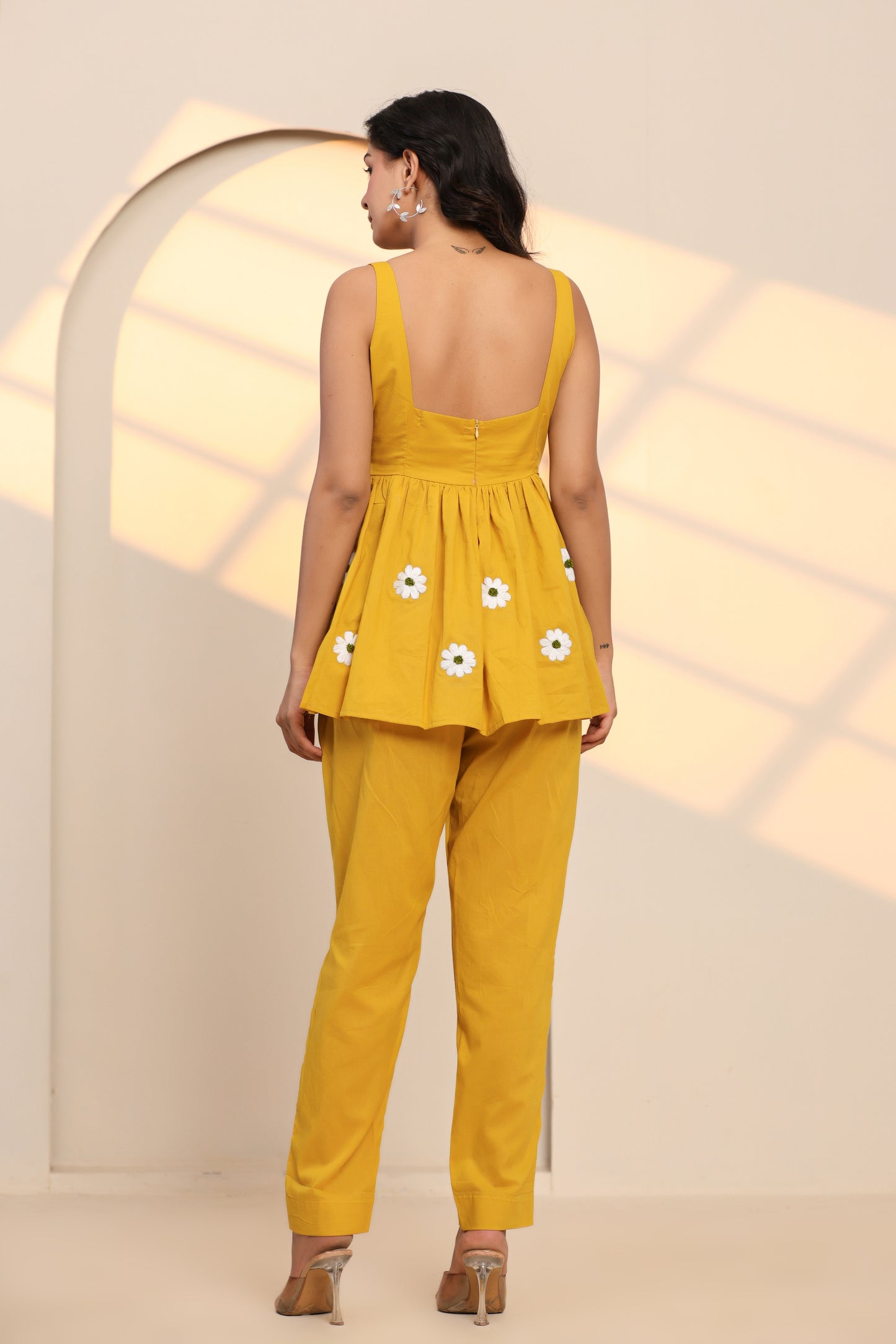 Spicy Mustard Hand Embroidered Cotton Co- Ord Set