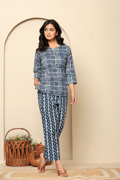 Blue Printed Cotton Coord Set