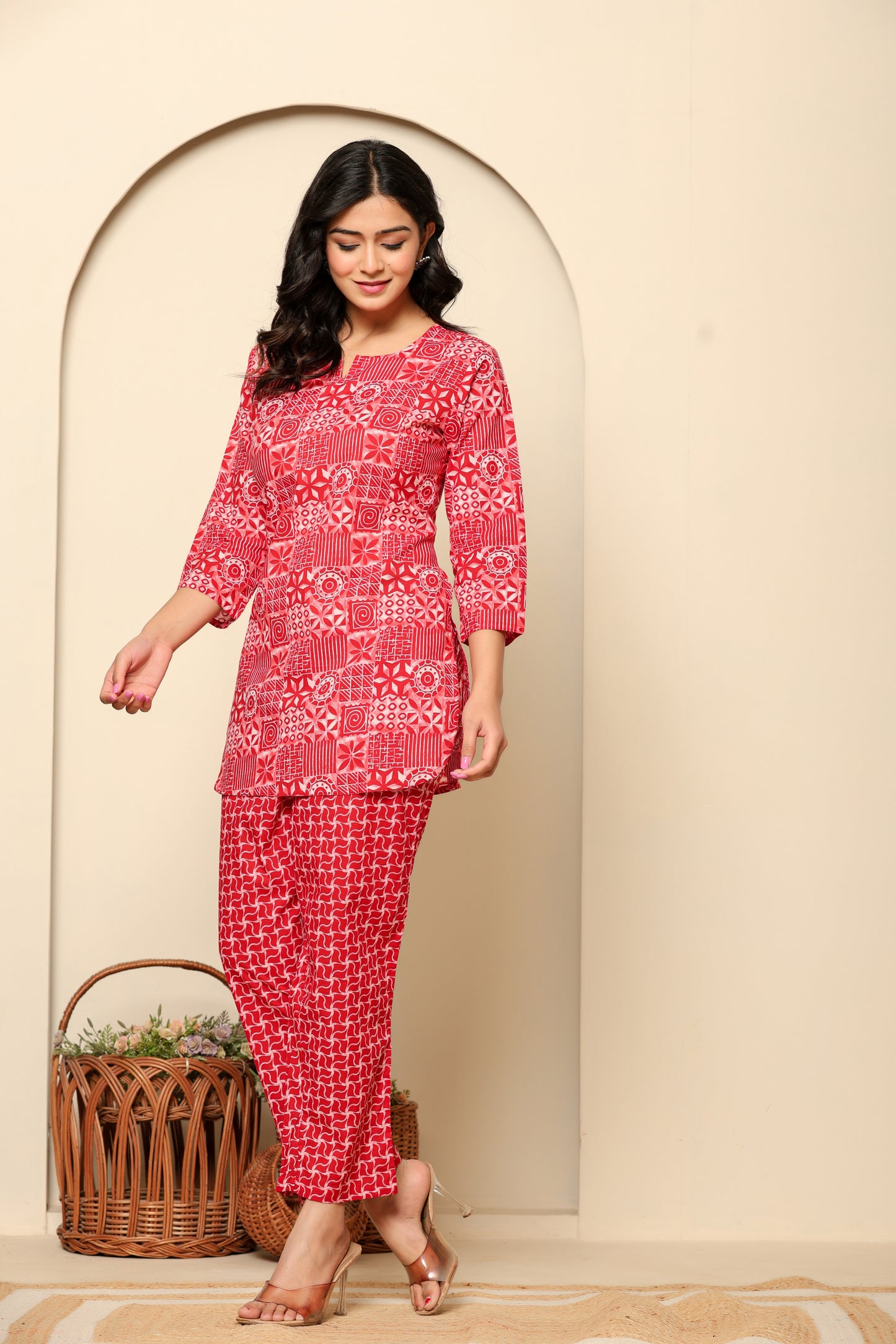 Pink Printed Cotton Coord Set