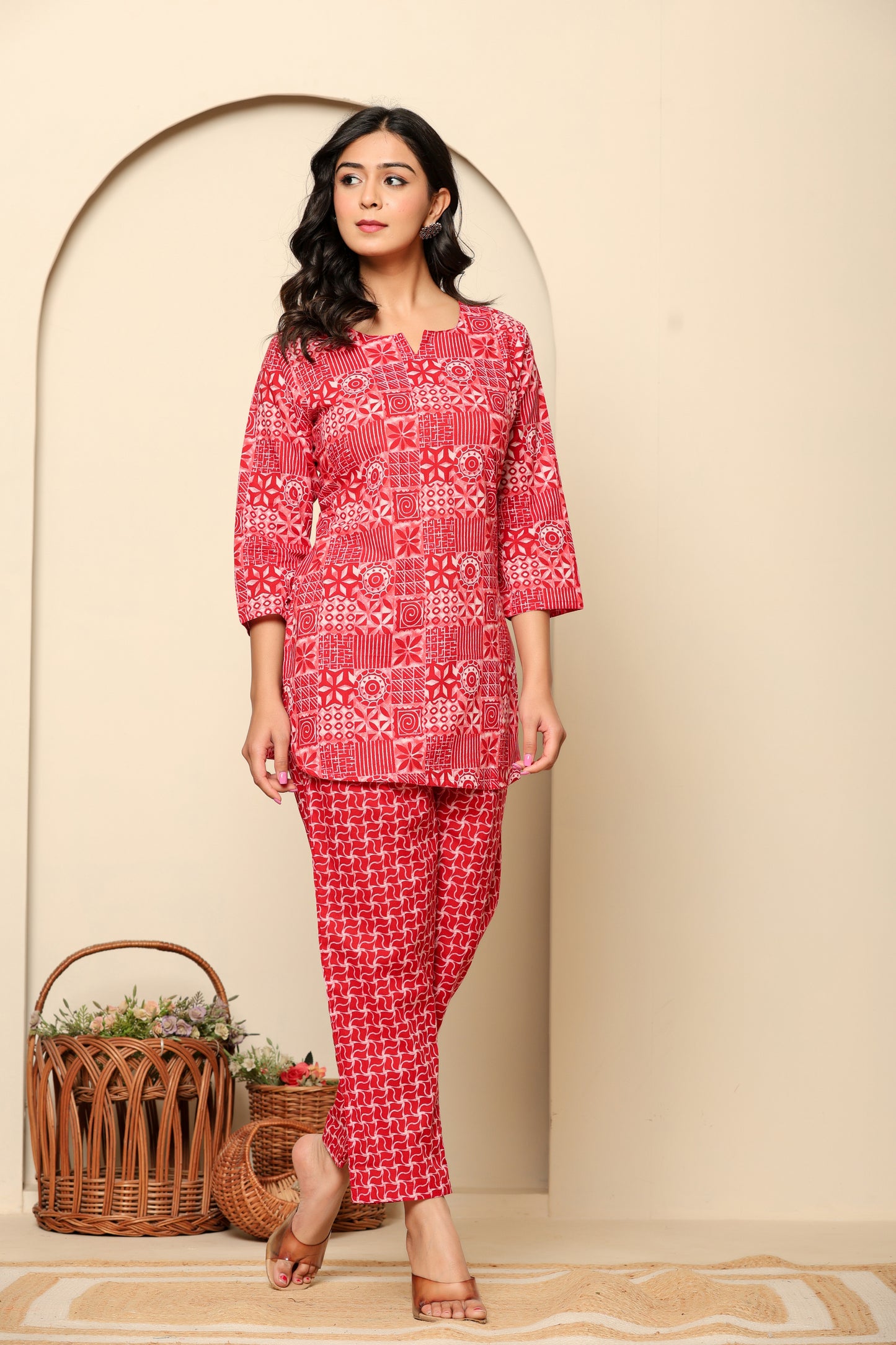 Pink Printed Cotton Coord Set