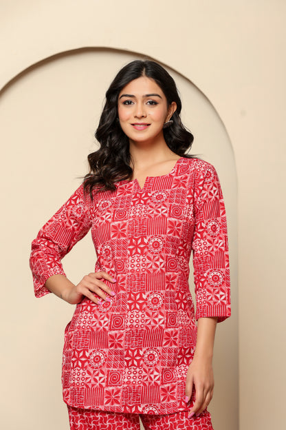 Pink Printed Cotton Coord Set
